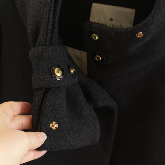 Kate Spade Dorothy Coat Bow Neck Black Wool Mod Mid Century Retro Classic jacket - Picture 11 of 15